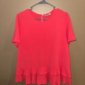 JODIFL Coral Ruffle Hem Blouse